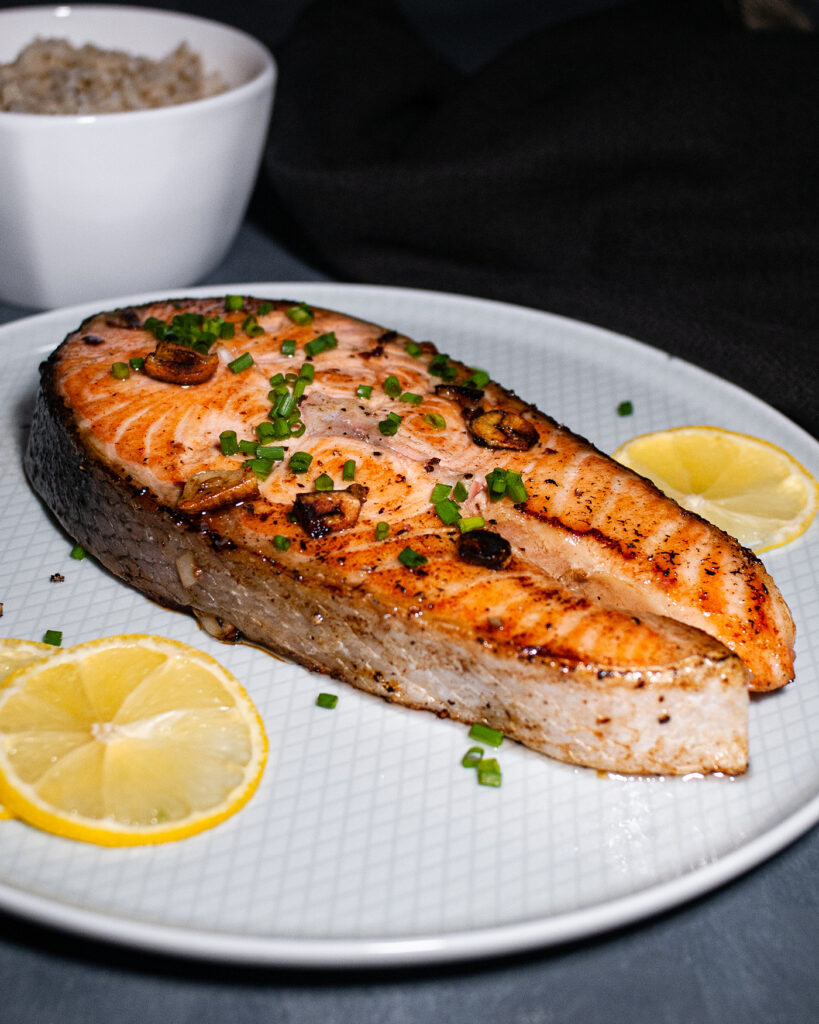 Lemon Garlic Salmon Steak in 10 Minutes or Less - fork & spoon