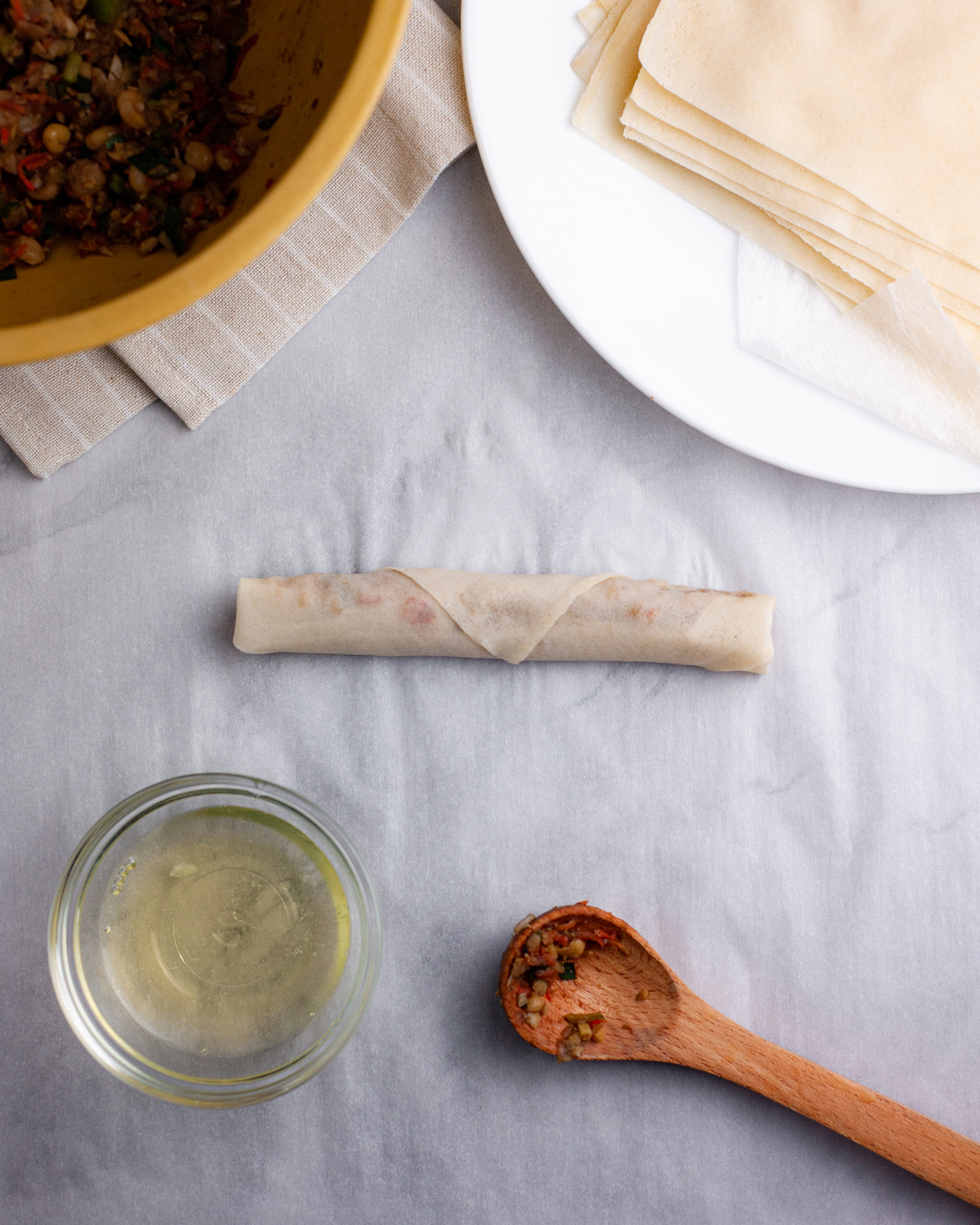 Air Fryer Filipino Veggie Lumpia fork & spoon