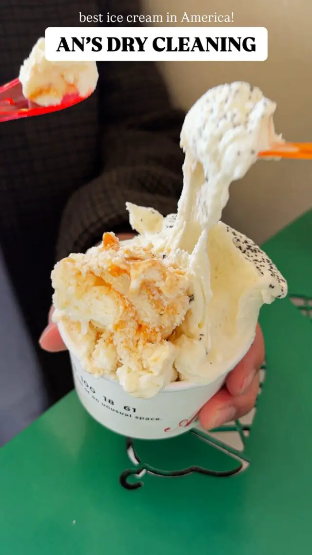 Trying the no.1 ice cream shop in America?! @ansgelato 🍦💕

Don’t be fooled by its name! While you may have a hard time getting your shirts pressed at An’s Dry Cleaning, you’ll experience gelato like no other! 👕

All of their gelatos are made in-house, and each guest gets a full tasting of the rotating, themed menu 😋 This shop is named after its previous tenant (a dry cleaning business) to remember it as a local landmark. They do this for their other locations too, like An’s Hatmakers and the new An’s Electronics Repair! 

Here’s what we had:

🌱🌿 canvas - olive oil + rosemary topped with black salt
🐐🍑 vicuna wool - goat cheese, apricot, saffron

🏆 Named the number 1 ice cream shop in America by USA Today!
📍San Diego, CA

Have you checked out their “fabrics” yet? Share this with someone who needs a gelato pick-me-up ASAP 🥰

#itsforkandspoon #yelpsandiego #sandiegoeats #yelpsd #sandiegofoodfinds #visitsd #travelcalifornia #foodblogger #gelato #icecreamshop #usatoday